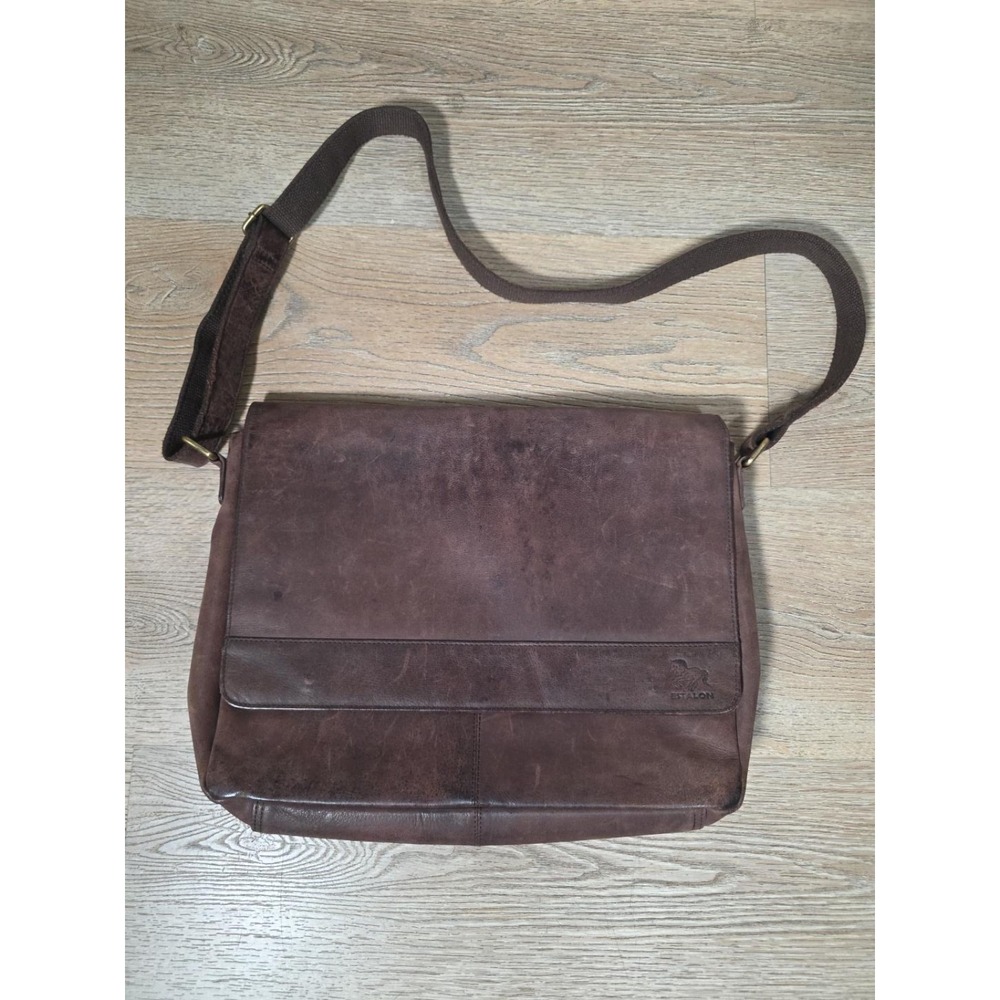 Estalon Brown Leather Messenger Crossbody Bag Briefcase Laptop Quality Leather